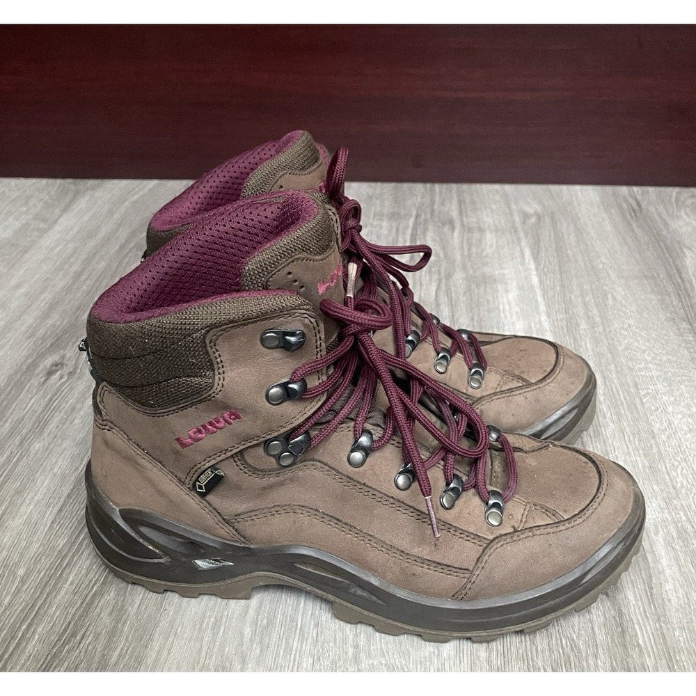 LOWA Hiking Boots Renegade GTX Mid Brown Vibram Sole Women's Size 8.5